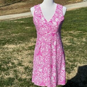 Jude Connally Pink and White Sleeveless V-Neck Sundress